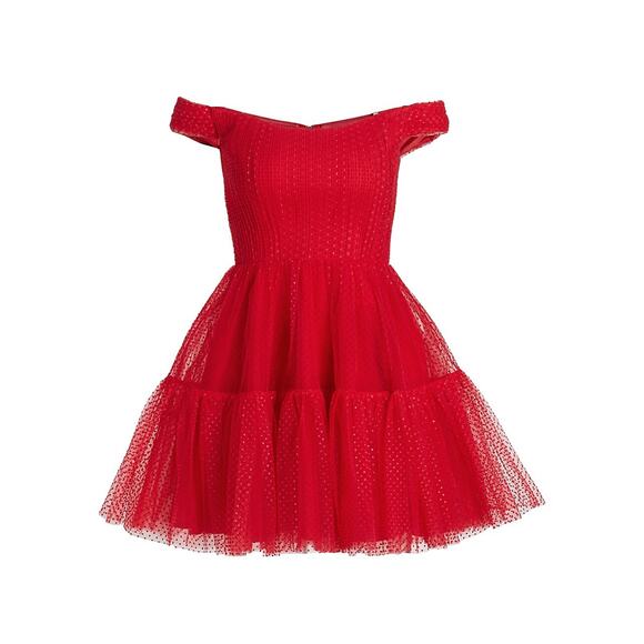 Ml Monique Lhuillier 'Monique Lhuillier' Red Swiss Dot Off-The-Shoulder
